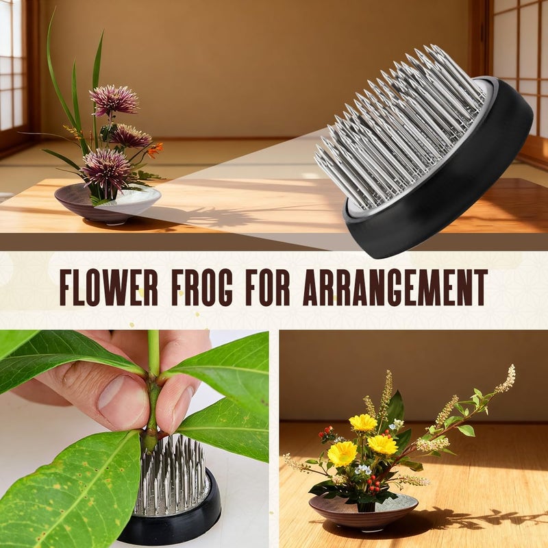 Meiwlong Japanese Ikebana Vase Kit 1.57 Inch Flower Frog Kenzan Ceramic Bowls for Flower Arrangement Supplies Mental Pin Frogs Decoration for Flowers Holder with Rubber Base Flower Fixed Tool - Image 5